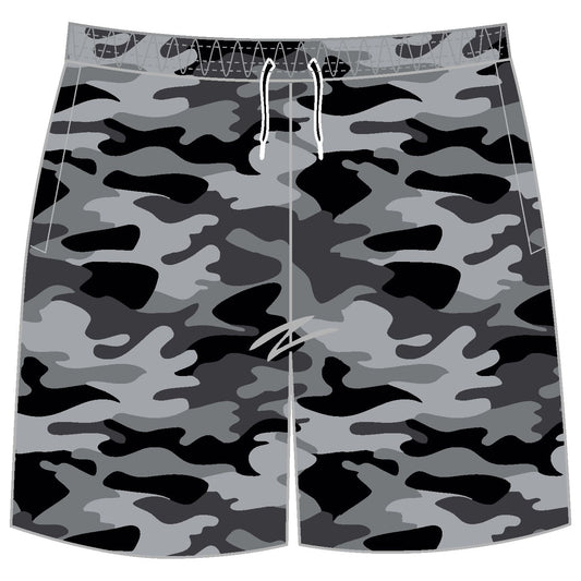 DARK GREY 1 CAMO LASERCUT PERFORMANCE FISHING SHORTS / SWIM SHORTS