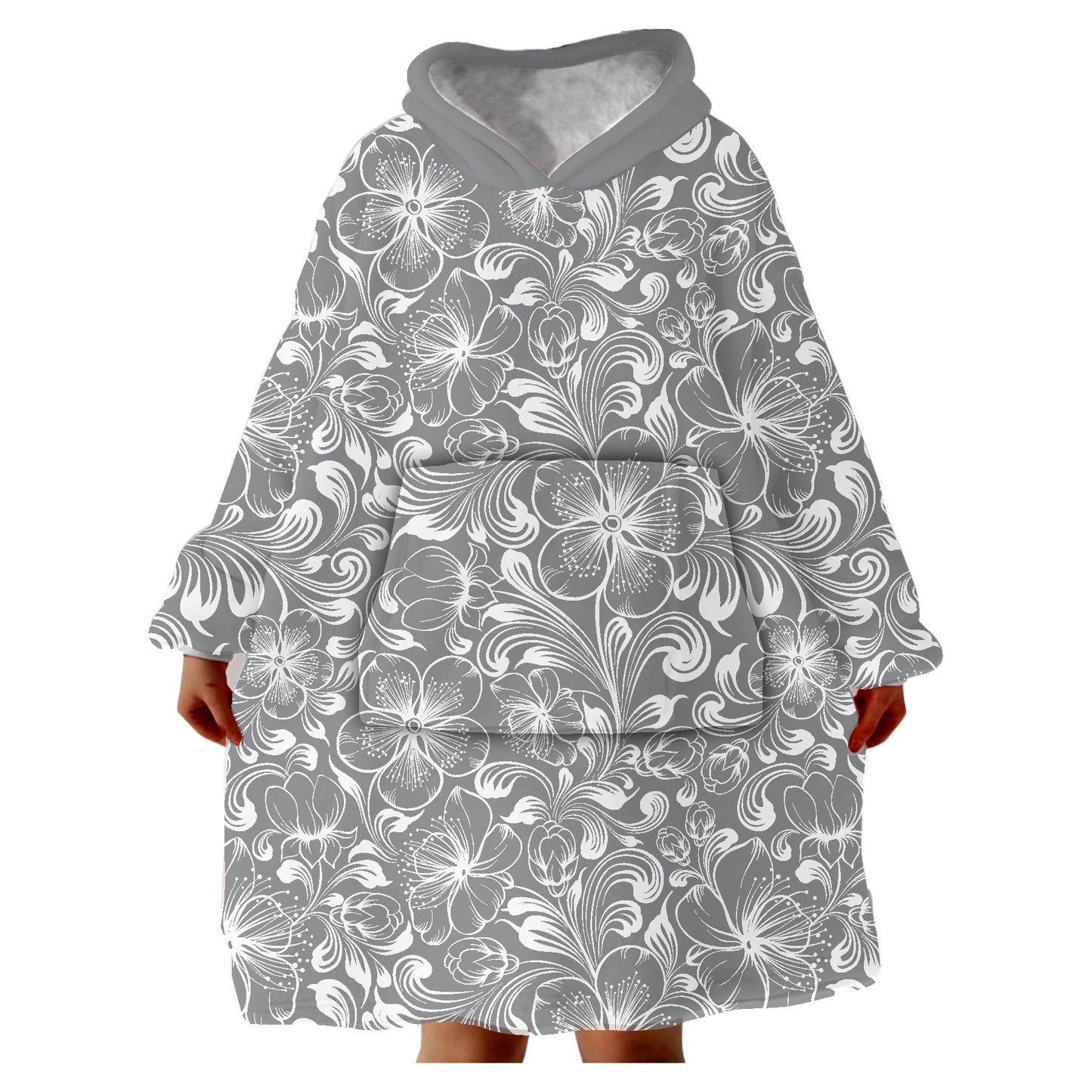 Snugglee Grey Floral Hoodie Blanket