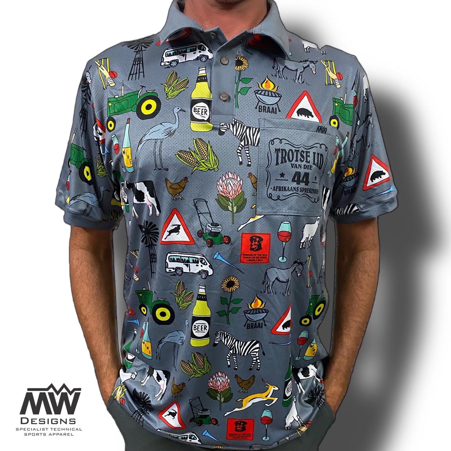 44 Suid Afrika - Grey  Printed Golf Shirt (3467)