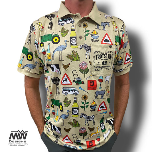 44 Suid Afrika - Beige Printed Golf Shirt (3467)