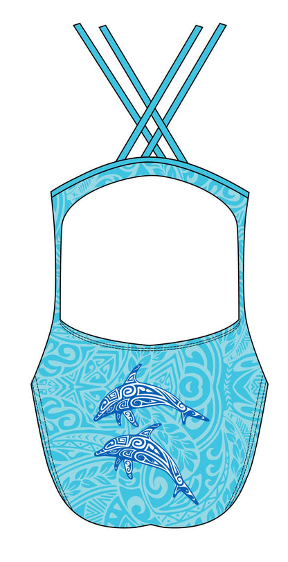 Female fastback swimsuit-Dolphin Tribal-Dax Martin