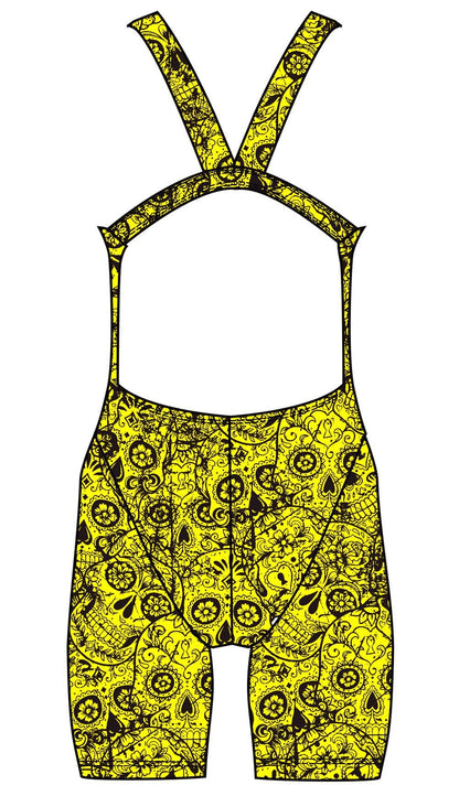 Female kneeskin swimsuit - Neon Mexican Skulls - DG apparel competitive swimwear lifesaving waterpolo south african flag swimwear triathlon running