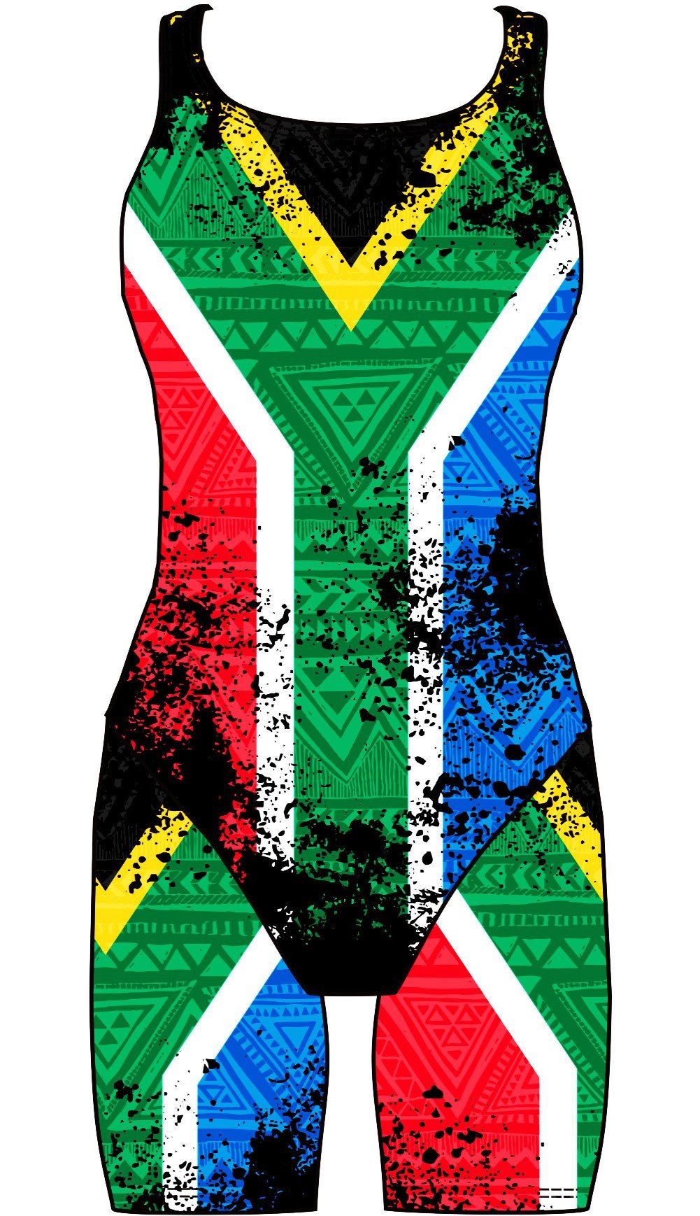 Female kneeskin swimsuit - South African Flag - DG apparel competitive swimwear lifesaving waterpolo south african flag swimwear triathlon running