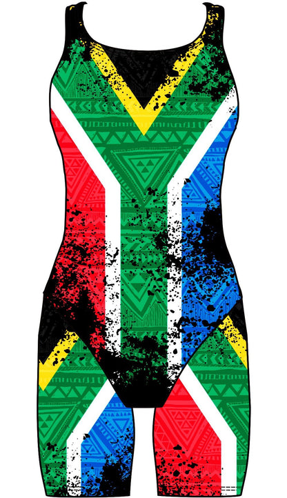 Female kneeskin swimsuit - South African Flag - DG apparel competitive swimwear lifesaving waterpolo south african flag swimwear triathlon running