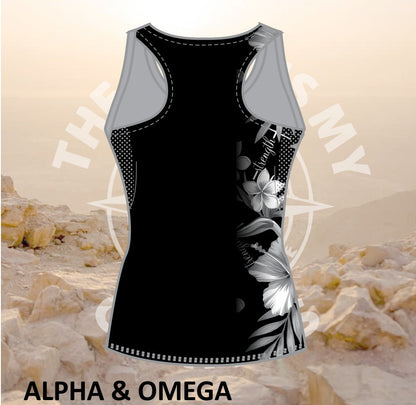 ALPHA AND OMEGA BLACK CHILD OF GOD Female Active Vest Black Back Print
