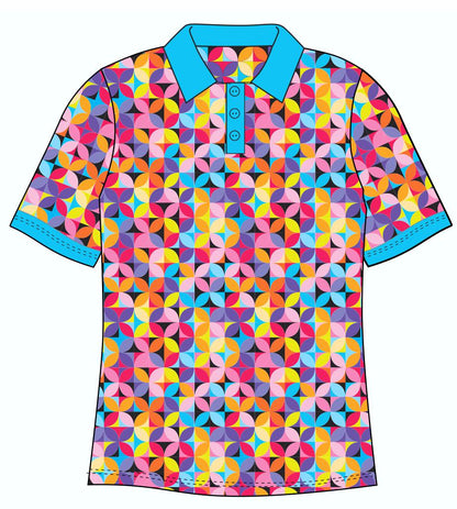 Female Funky Geo Petals Custom Printed Golf Shirt