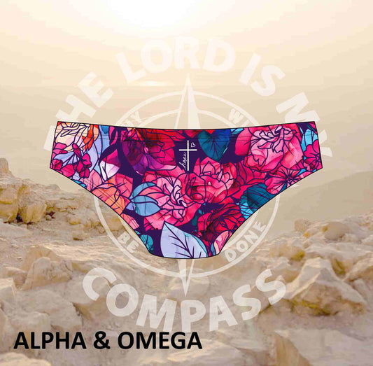 Alpha And Omega Purple Floral  Bikini Bottom